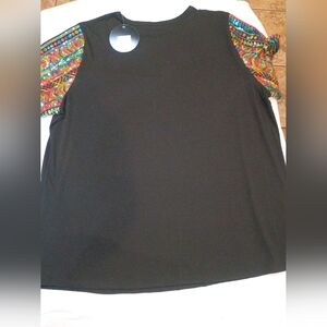 Black Top with Multicolor Sleeves